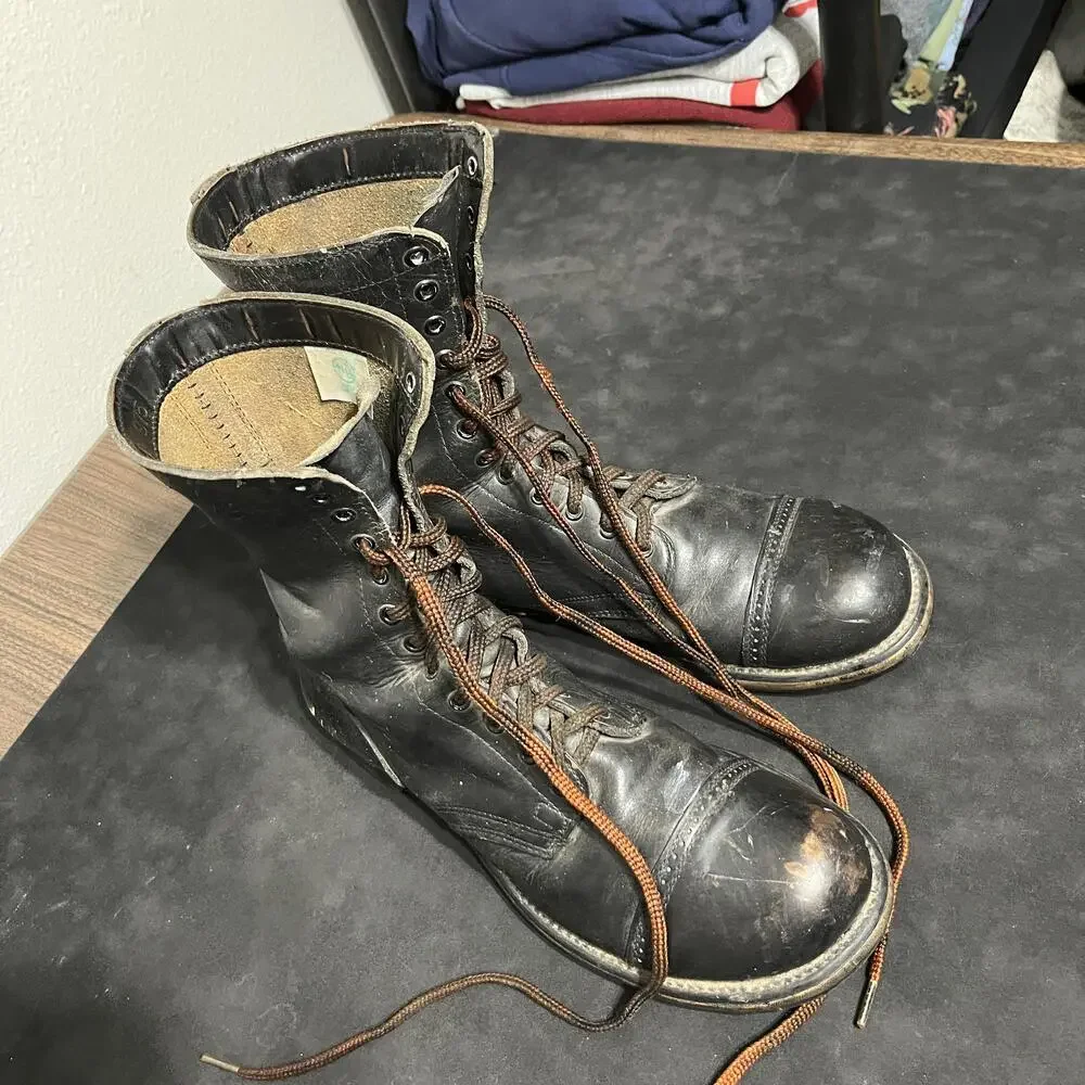 Vintage Double H Jump Boots Men Size 11.5 E Black Leather Military Combat